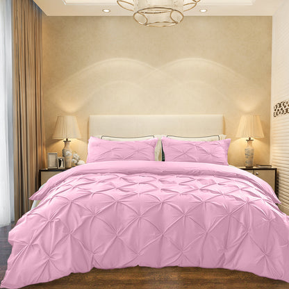 Cotton 600 Thread Count, Luxurious Pleated Design Duvet Cover With 2 Pillowcase