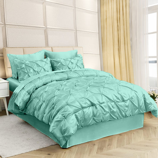 Silk Satin Pinch Pleat Duvet Cover Set – 3-Piece Elegant Pintuck Bedding Set with Zipper Closure