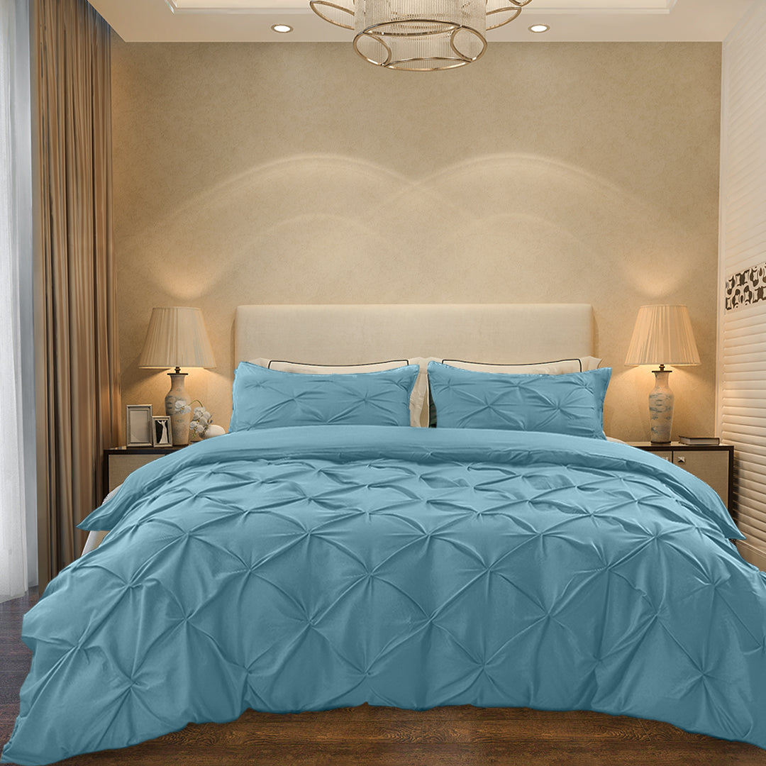 Cotton 600 Thread Count, Luxurious Pleated Design Duvet Cover With 2 Pillowcase
