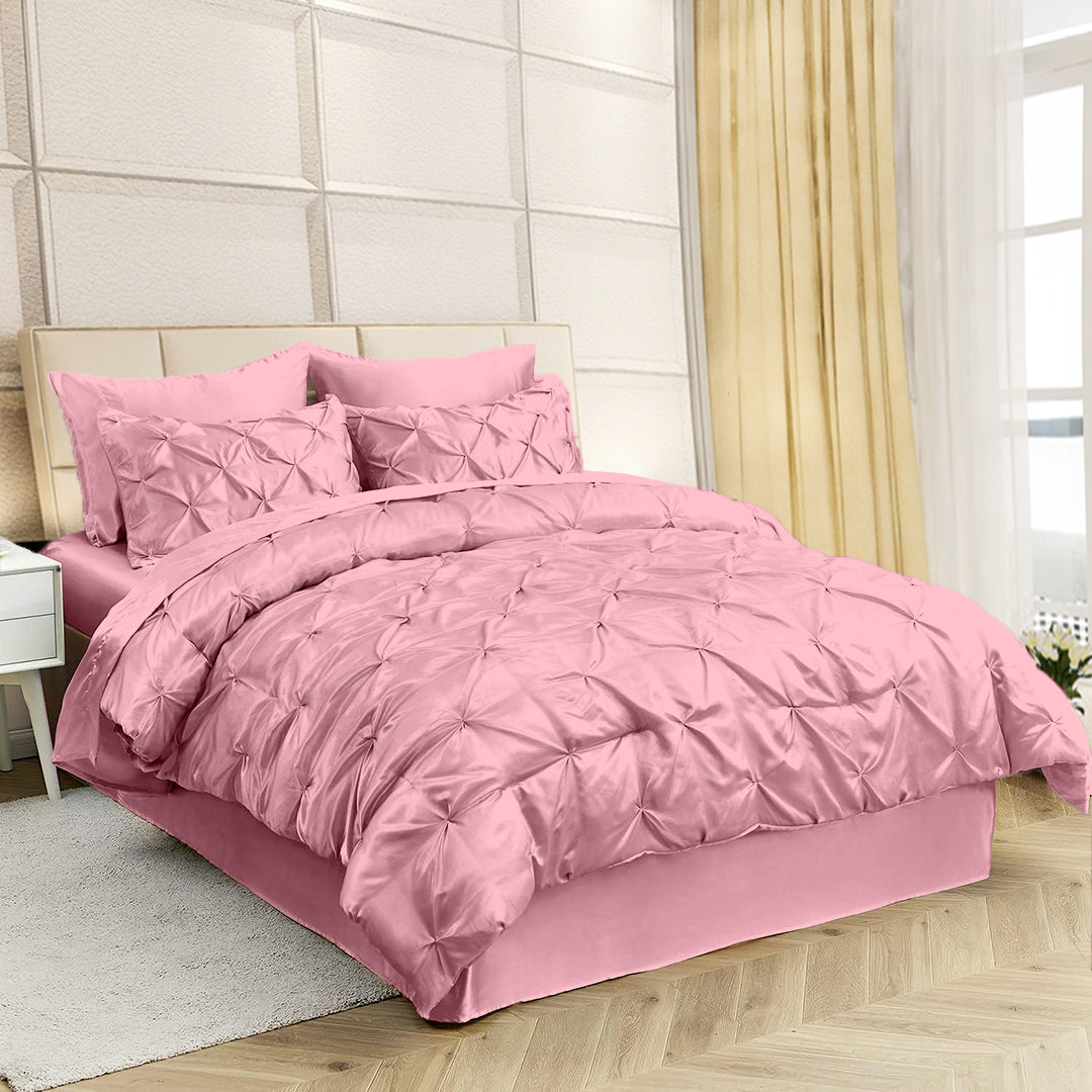 Silk Satin Pinch Pleat Duvet Cover Set – 3-Piece Elegant Pintuck Bedding Set with Zipper Closure
