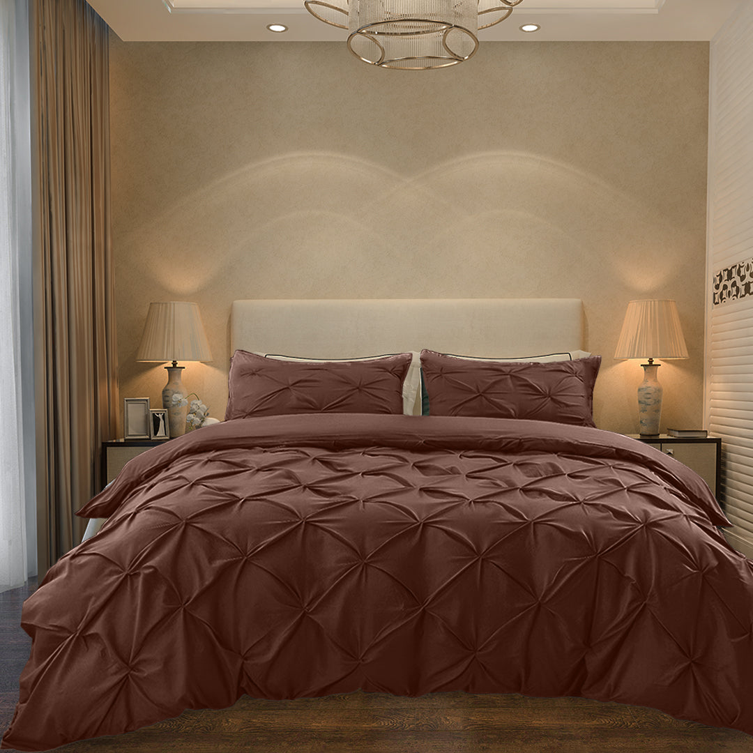 Cotton 600 Thread Count, Luxurious Pleated Design Duvet Cover With 2 Pillowcase