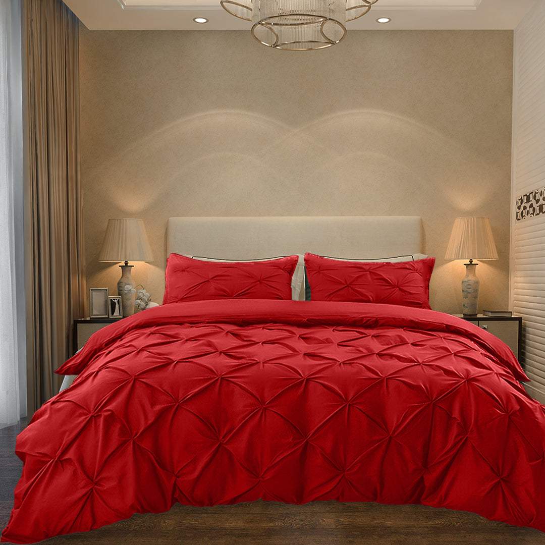 Cotton 600 Thread Count, Luxurious Pleated Design Duvet Cover With 2 Pillowcase