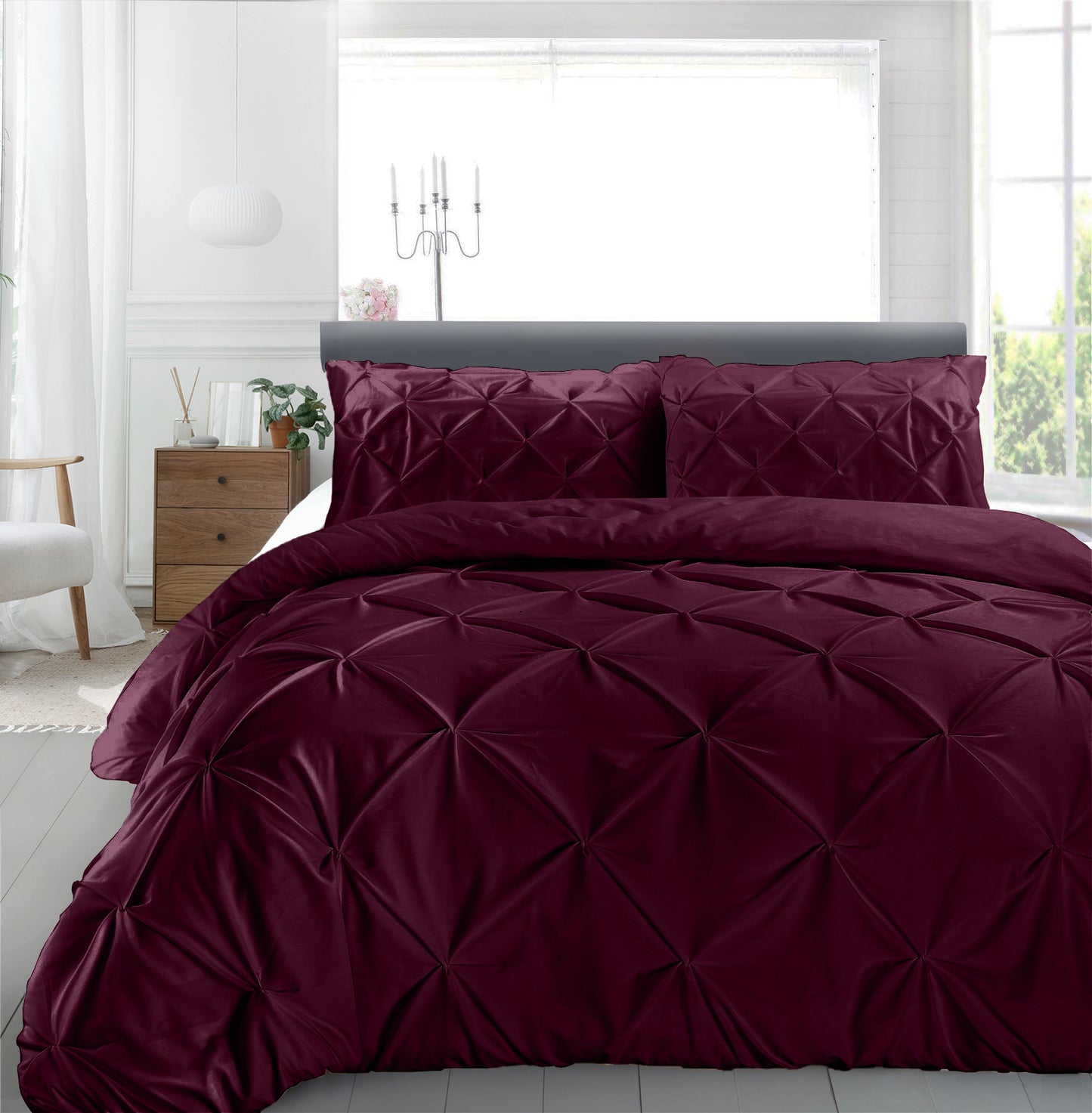 Cotton 600 Thread Count, Luxurious Pleated Design Duvet Cover With 2 Pillowcase