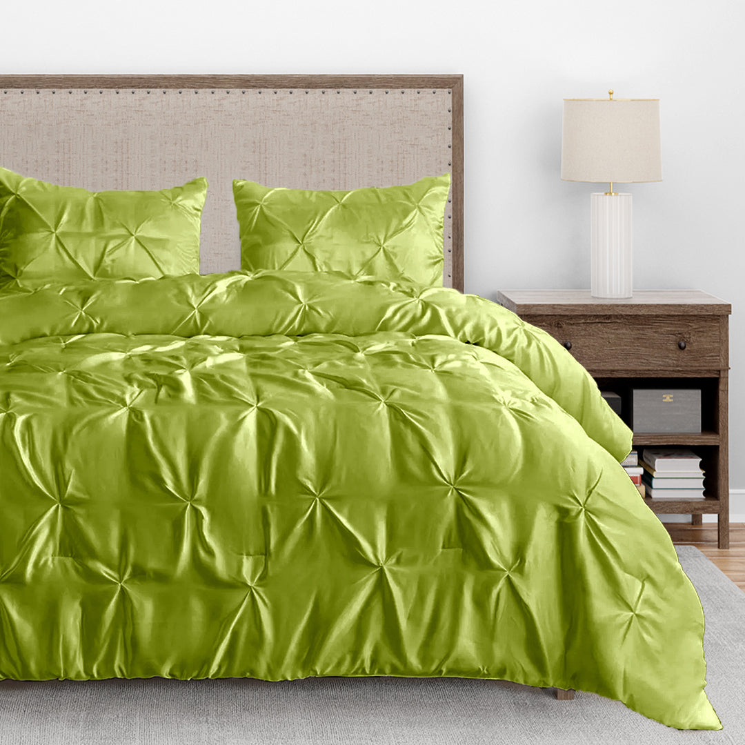 Silk Satin Pinch Pleat Duvet Cover Set – 3-Piece Elegant Pintuck Bedding Set with Zipper Closure