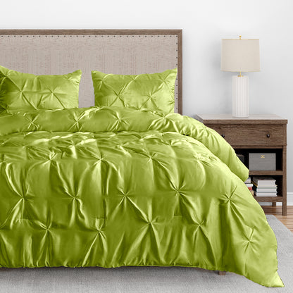 Silk Satin Pinch Pleat Duvet Cover Set – 3-Piece Elegant Pintuck Bedding Set with Zipper Closure