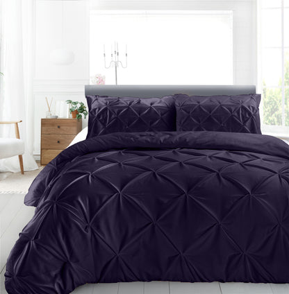 Cotton 600 Thread Count, Luxurious Pleated Design Duvet Cover With 2 Pillowcase