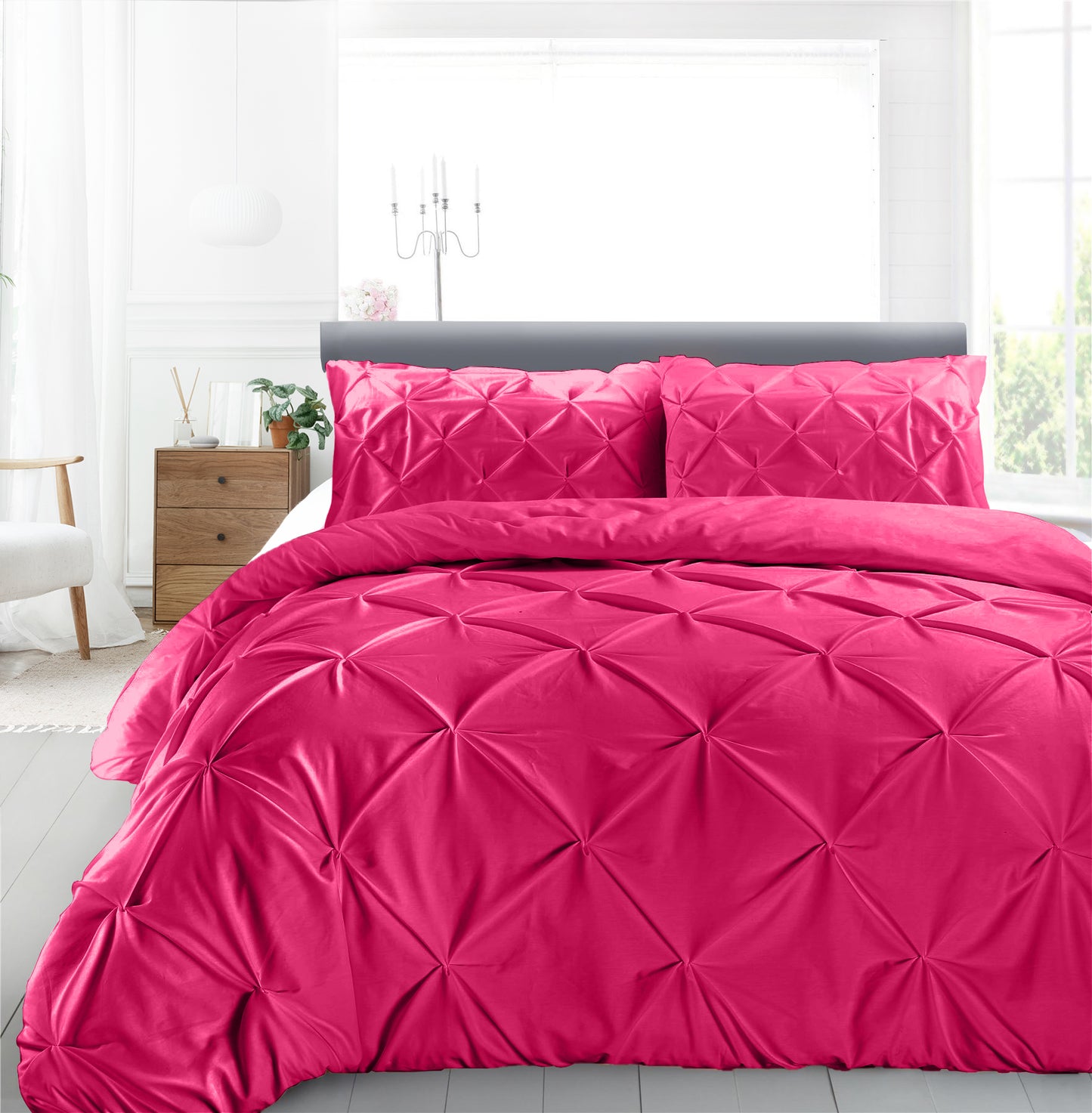 Cotton 600 Thread Count, Luxurious Pleated Design Duvet Cover With 2 Pillowcase