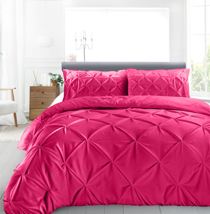 Cotton 600 Thread Count, Luxurious Pleated Design Duvet Cover With 2 Pillowcase