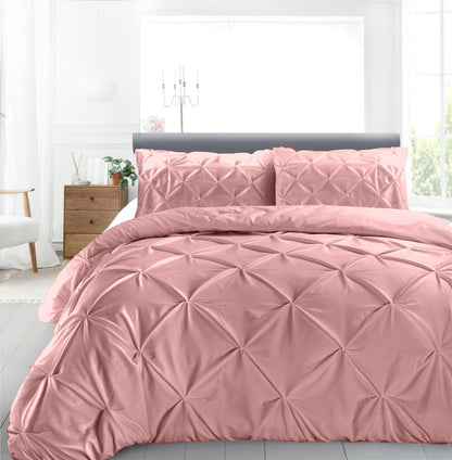 Cotton 600 Thread Count, Luxurious Pleated Design Duvet Cover With 2 Pillowcase