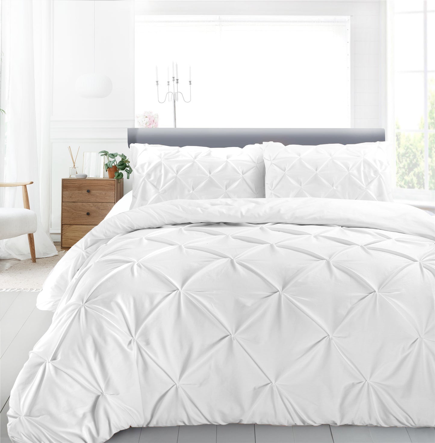 Cotton 600 Thread Count, Luxurious Pleated Design Duvet Cover With 2 Pillowcase