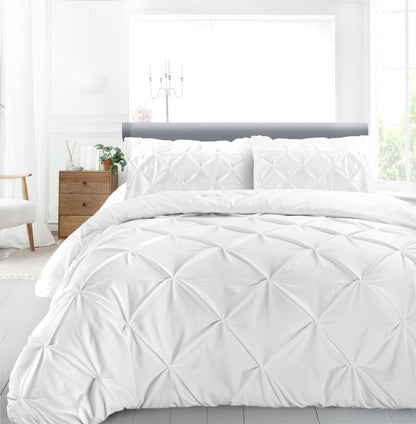 Cotton 600 Thread Count, Luxurious Pleated Design Duvet Cover With 2 Pillowcase