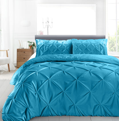 Cotton 600 Thread Count, Luxurious Pleated Design Duvet Cover With 2 Pillowcase