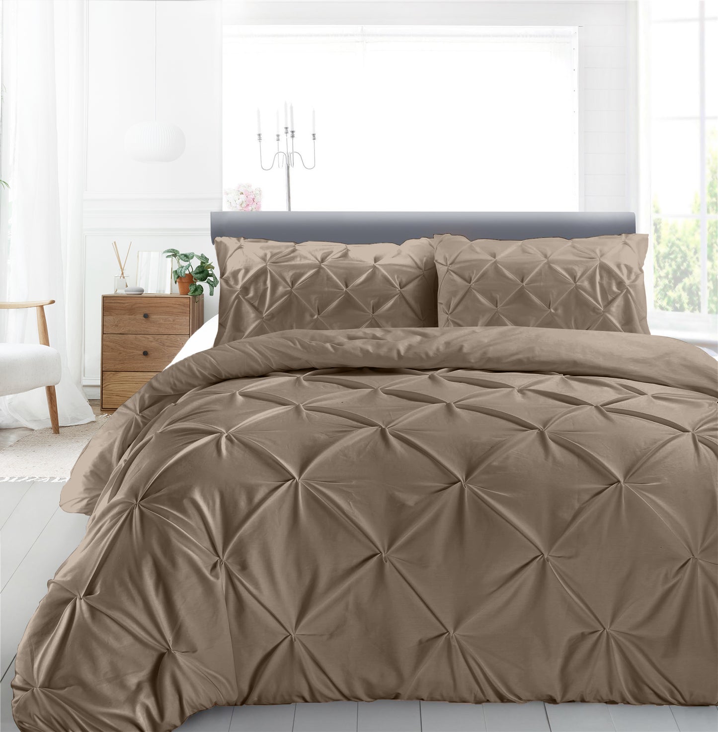 Cotton 600 Thread Count, Luxurious Pleated Design Duvet Cover With 2 Pillowcase
