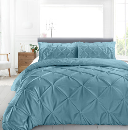 Cotton 600 Thread Count, Luxurious Pleated Design Duvet Cover With 2 Pillowcase