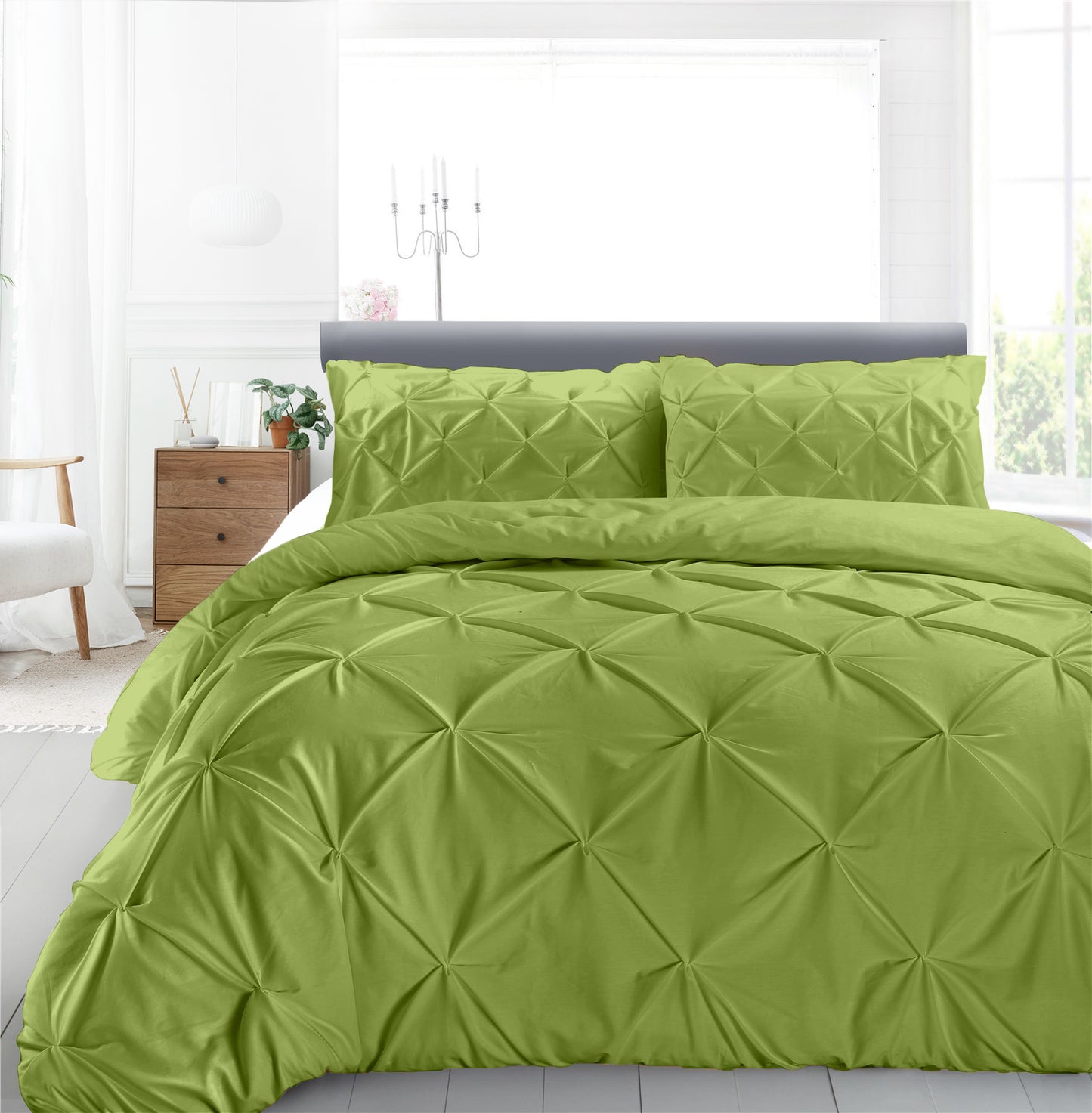 Cotton 600 Thread Count, Luxurious Pleated Design Duvet Cover With 2 Pillowcase