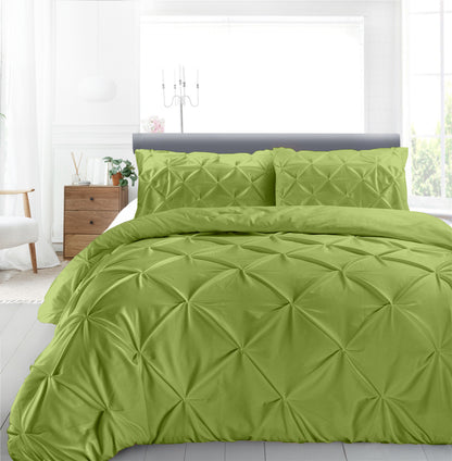 Cotton 600 Thread Count, Luxurious Pleated Design Duvet Cover With 2 Pillowcase
