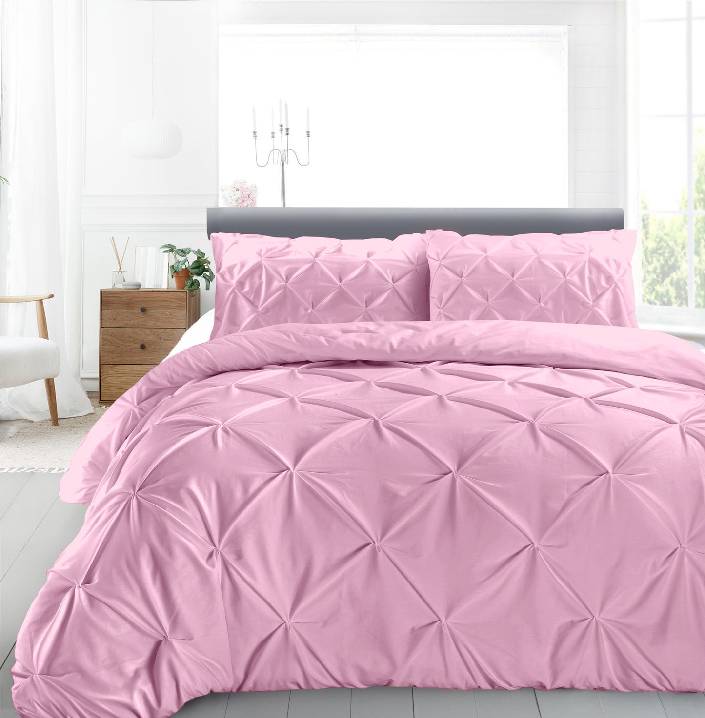 Cotton 600 Thread Count, Luxurious Pleated Design Duvet Cover With 2 Pillowcase