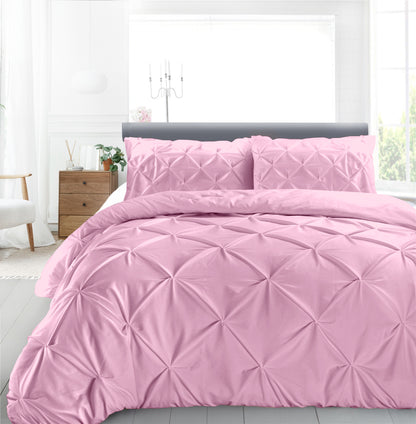 Cotton 600 Thread Count, Luxurious Pleated Design Duvet Cover With 2 Pillowcase