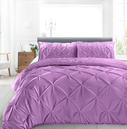 Cotton 600 Thread Count, Luxurious Pleated Design Duvet Cover With 2 Pillowcase
