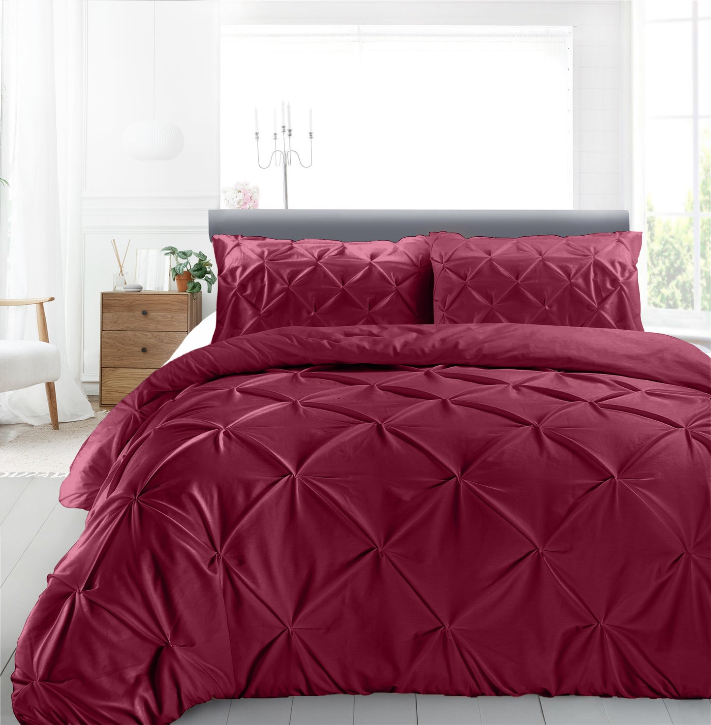 Cotton 600 Thread Count, Luxurious Pleated Design Duvet Cover With 2 Pillowcase