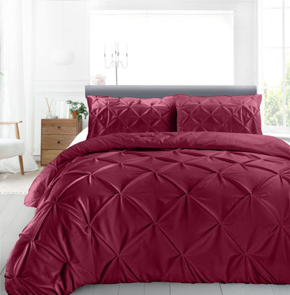 Cotton 600 Thread Count, Luxurious Pleated Design Duvet Cover With 2 Pillowcase