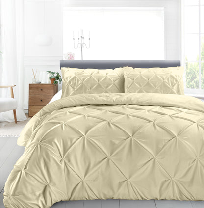 Cotton 600 Thread Count, Luxurious Pleated Design Duvet Cover With 2 Pillowcase