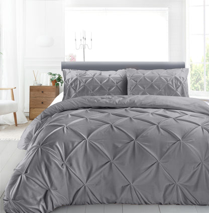 Cotton 600 Thread Count, Luxurious Pleated Design Duvet Cover With 2 Pillowcase