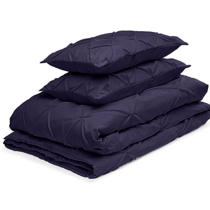 Cotton 600 Thread Count, Luxurious Pleated Design Duvet Cover With 2 Pillowcase