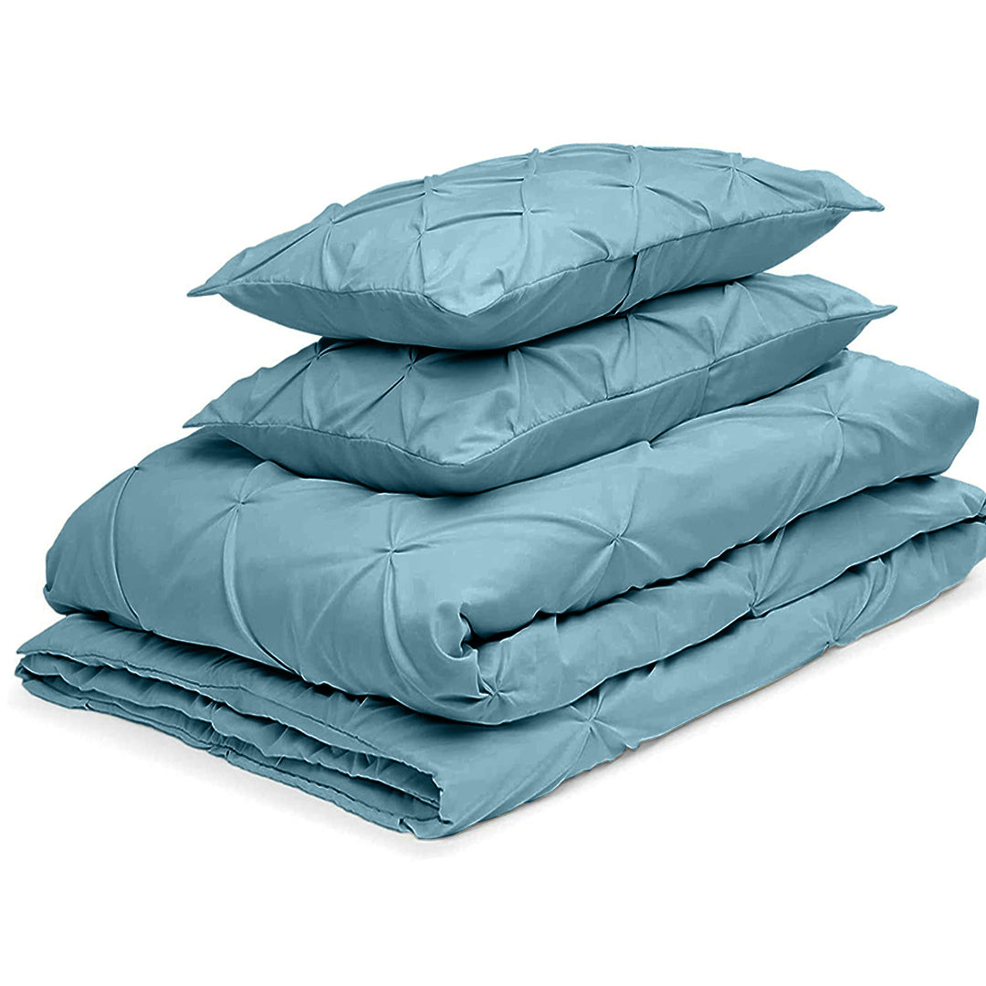 Cotton 600 Thread Count, Luxurious Pleated Design Duvet Cover With 2 Pillowcase