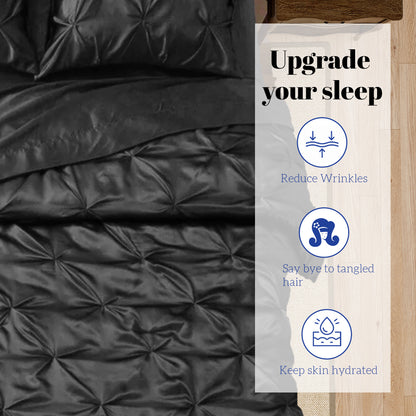 Silk Satin Pinch Pleat Duvet Cover Set – 3-Piece Elegant Pintuck Bedding Set with Zipper Closure