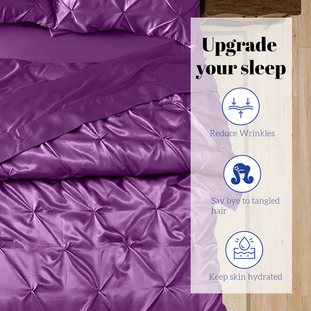Silk Satin Pinch Pleat Duvet Cover Set – 3-Piece Elegant Pintuck Bedding Set with Zipper Closure