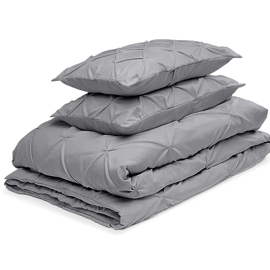 Cotton 600 Thread Count, Luxurious Pleated Design Duvet Cover With 2 Pillowcase