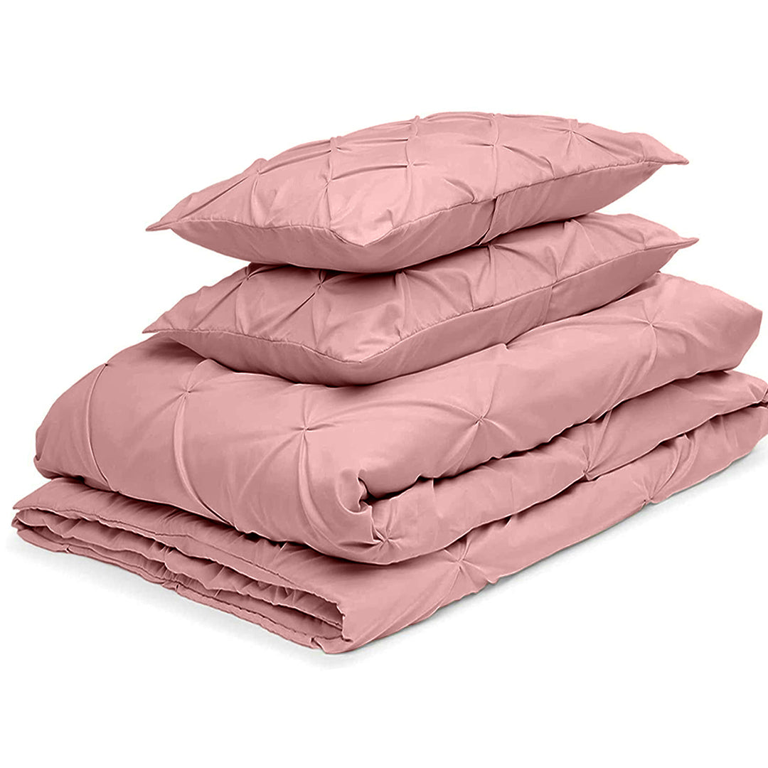 Cotton 600 Thread Count, Luxurious Pleated Design Duvet Cover With 2 Pillowcase