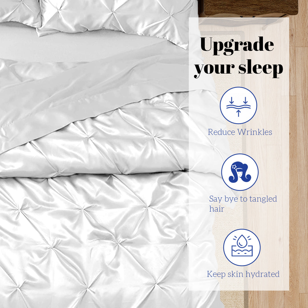 Silk Satin Pinch Pleat Duvet Cover Set – 3-Piece Elegant Pintuck Bedding Set with Zipper Closure