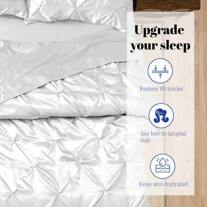 Silk Satin Pinch Pleat Duvet Cover Set – 3-Piece Elegant Pintuck Bedding Set with Zipper Closure
