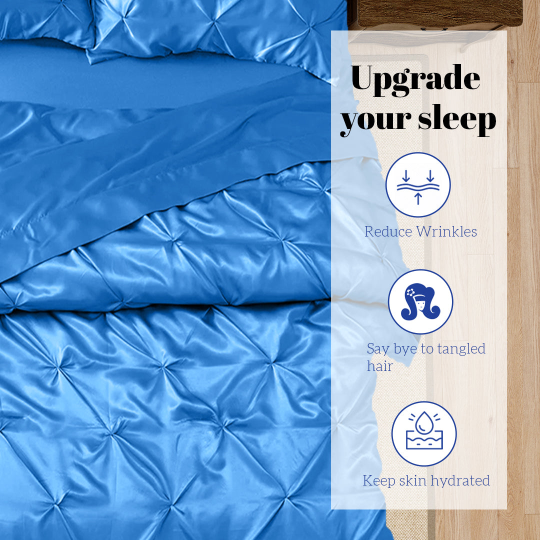 Silk Satin Pinch Pleat Duvet Cover Set – 3-Piece Elegant Pintuck Bedding Set with Zipper Closure