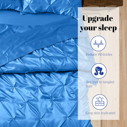 Silk Satin Pinch Pleat Duvet Cover Set – 3-Piece Elegant Pintuck Bedding Set with Zipper Closure