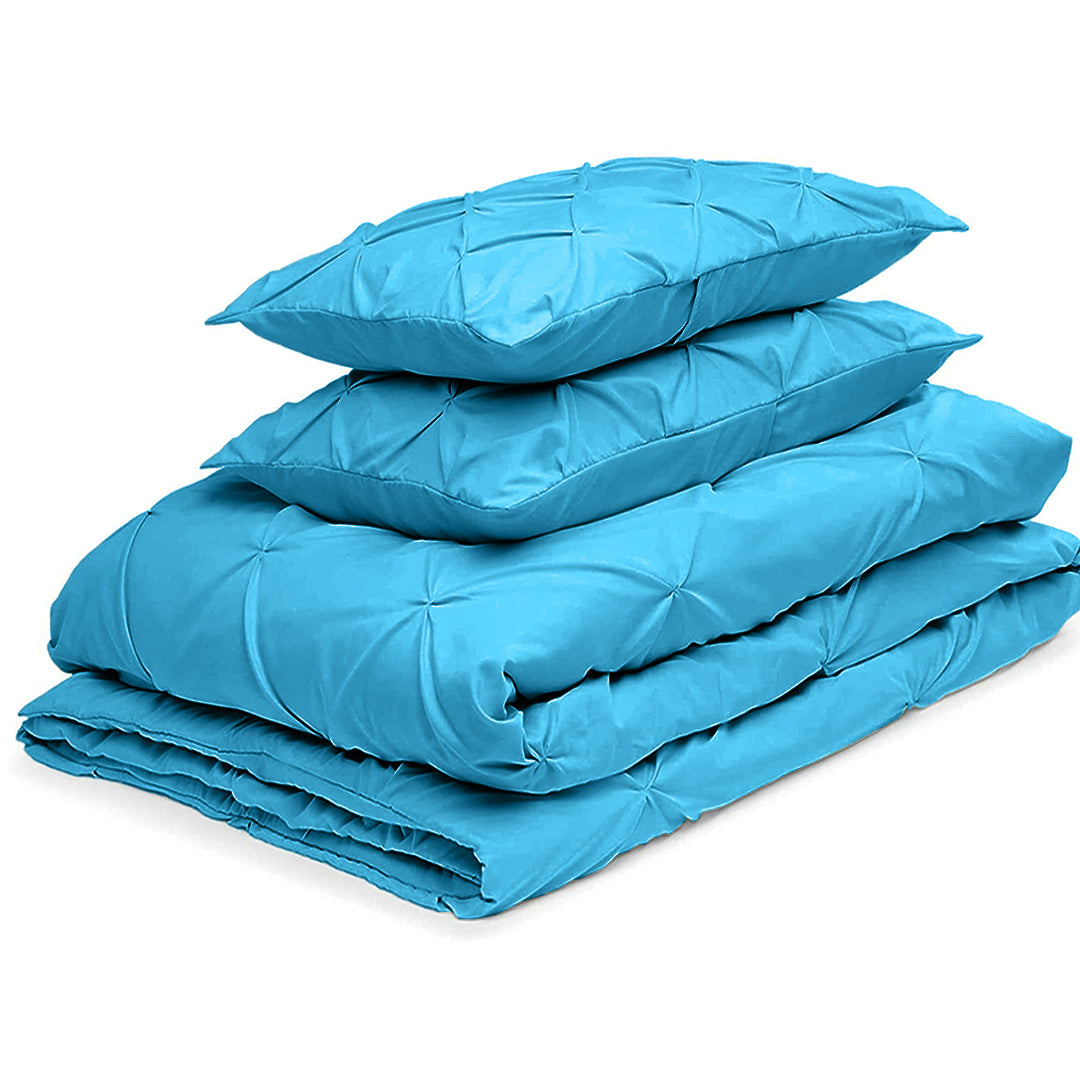 Cotton 600 Thread Count, Luxurious Pleated Design Duvet Cover With 2 Pillowcase