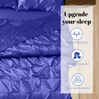 Silk Satin Pinch Pleat Duvet Cover Set – 3-Piece Elegant Pintuck Bedding Set with Zipper Closure