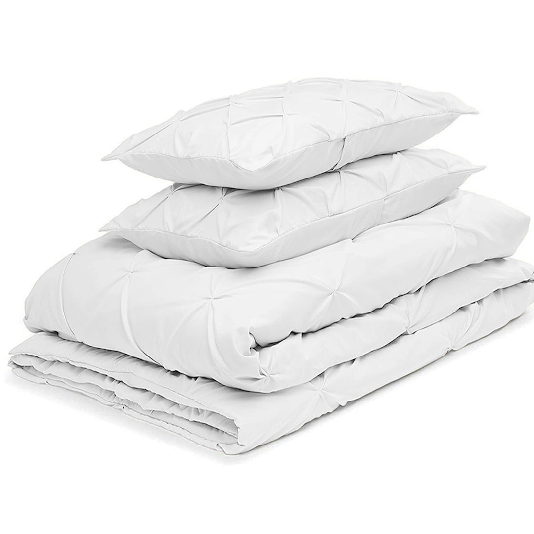Cotton 600 Thread Count, Luxurious Pleated Design Duvet Cover With 2 Pillowcase