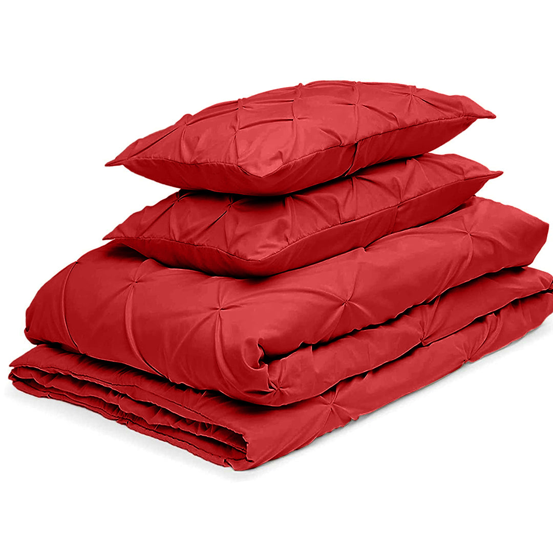 Cotton 600 Thread Count, Luxurious Pleated Design Duvet Cover With 2 Pillowcase