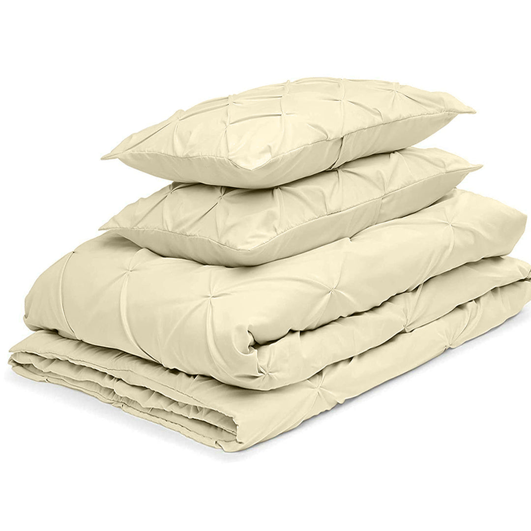 Cotton 600 Thread Count, Luxurious Pleated Design Duvet Cover With 2 Pillowcase