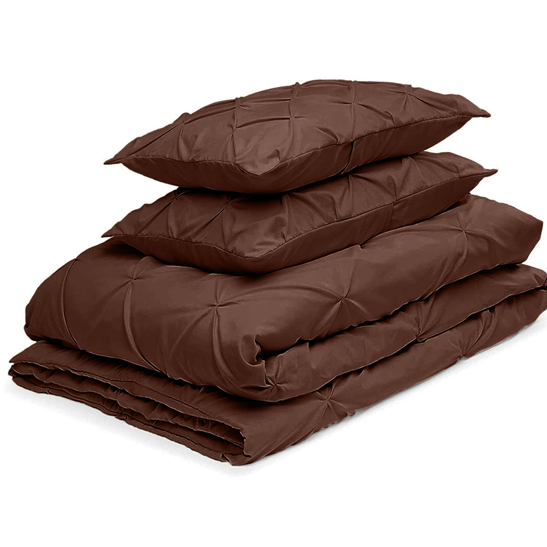Cotton 600 Thread Count, Luxurious Pleated Design Duvet Cover With 2 Pillowcase