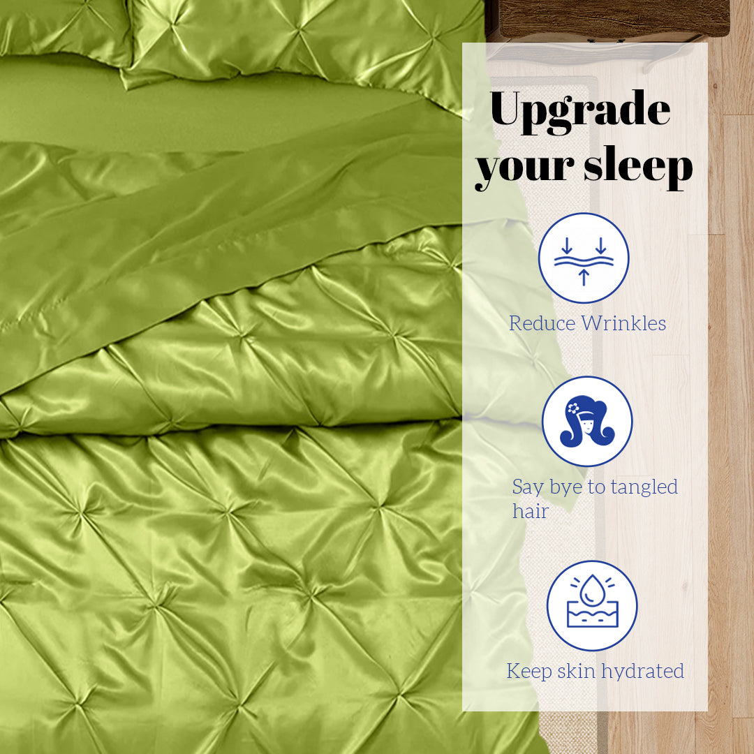 Silk Satin Pinch Pleat Duvet Cover Set – 3-Piece Elegant Pintuck Bedding Set with Zipper Closure