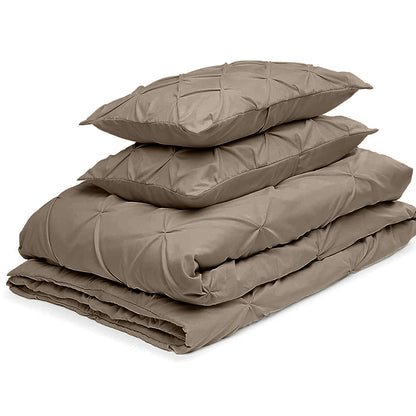 Cotton 600 Thread Count, Luxurious Pleated Design Duvet Cover With 2 Pillowcase