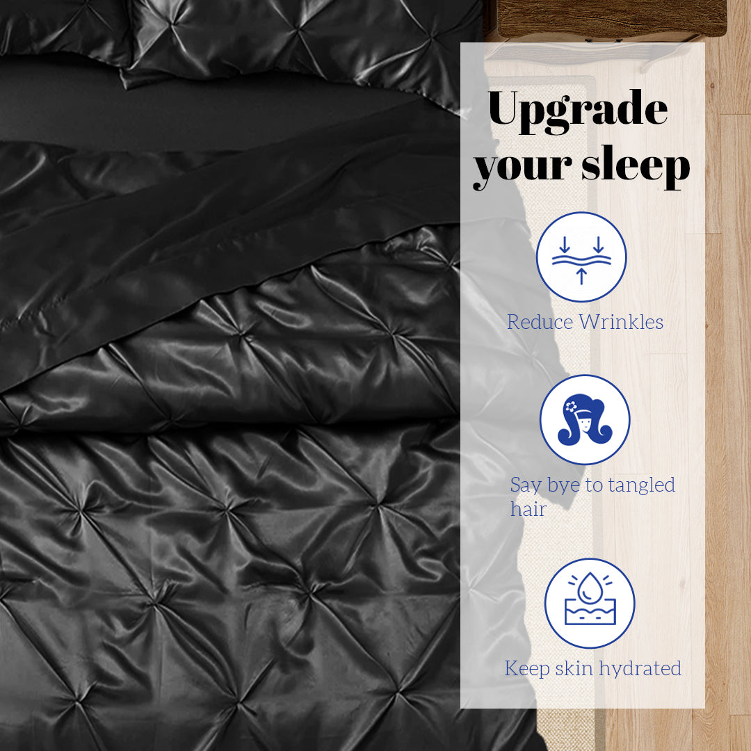 Silk Satin Pinch Pleat Duvet Cover Set – 3-Piece Elegant Pintuck Bedding Set with Zipper Closure