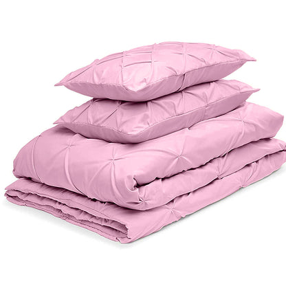 Cotton 600 Thread Count, Luxurious Pleated Design Duvet Cover With 2 Pillowcase