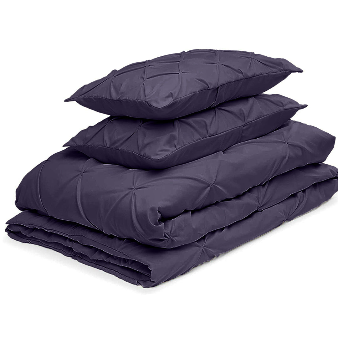 Cotton 600 Thread Count, Luxurious Pleated Design Duvet Cover With 2 Pillowcase