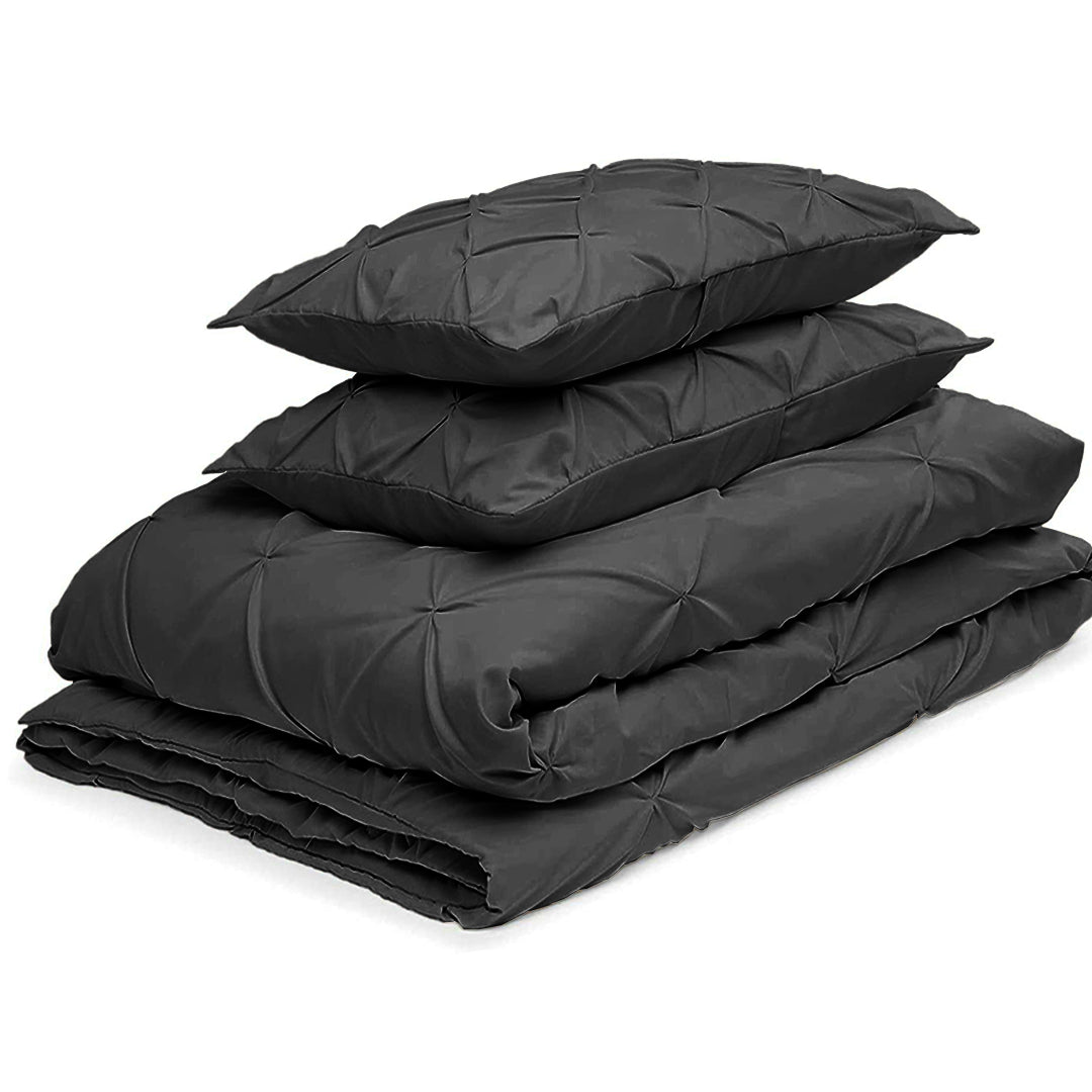 Cotton 600 Thread Count, Luxurious Pleated Design Duvet Cover With 2 Pillowcase