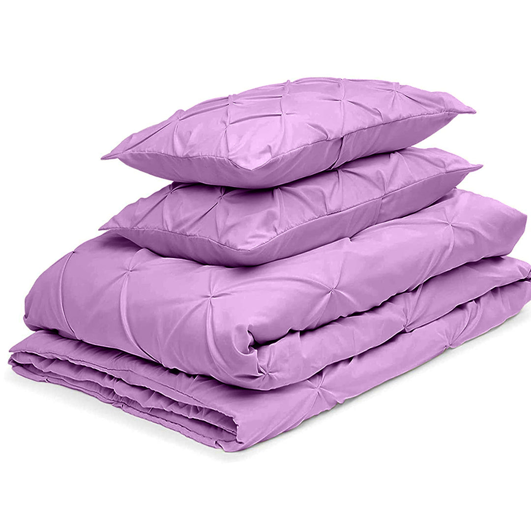 Cotton 600 Thread Count, Luxurious Pleated Design Duvet Cover With 2 Pillowcase